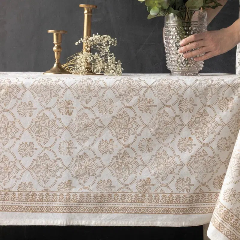 Lotus Block Print Tablecloth